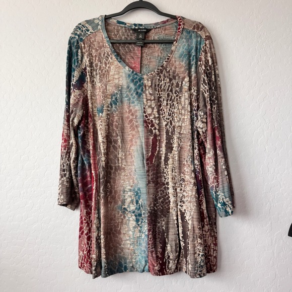 Ali Miles Women 1X Multicolor Animal Abstract Print Long Sleeve Tunic Blouse - Picture 1 of 5